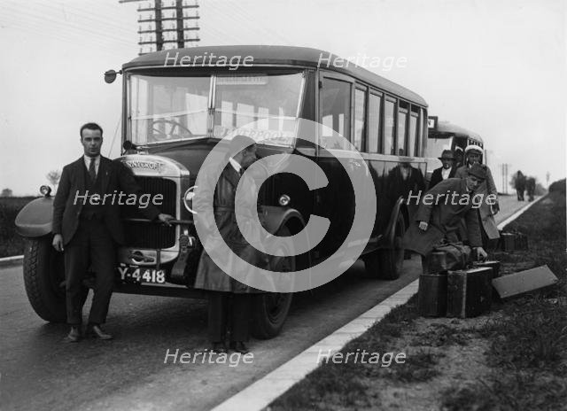 1928 Thornycroft bus with passengers. Creator: Unknown.