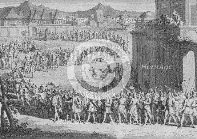 'L'Yncas vient recevoir les Orfrandes que ses Sujets font au Soleil', c1723. Artist: Unknown.