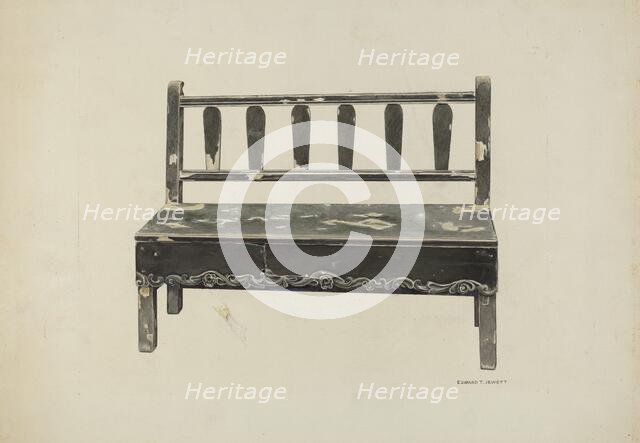 Spanish Colonial Mission Bench, c. 1937. Creator: Edward Jewett.