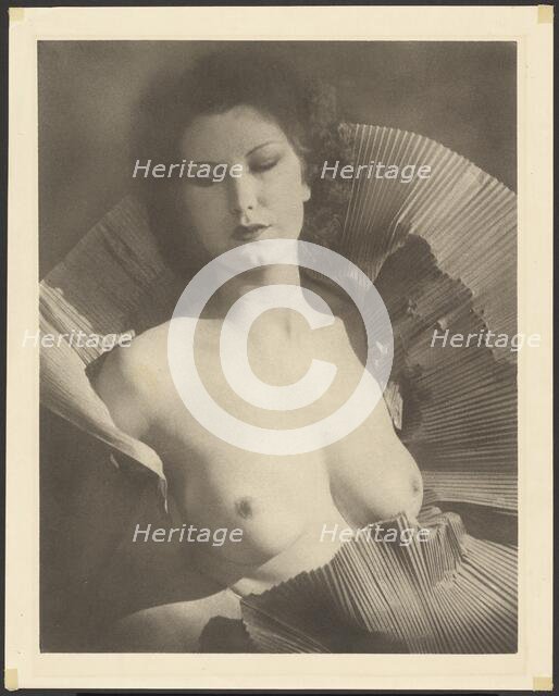 Portrait (Female Nude Draped in Folded Fan-Like Paper), about 1920. Creator: Arthur J Kales.
