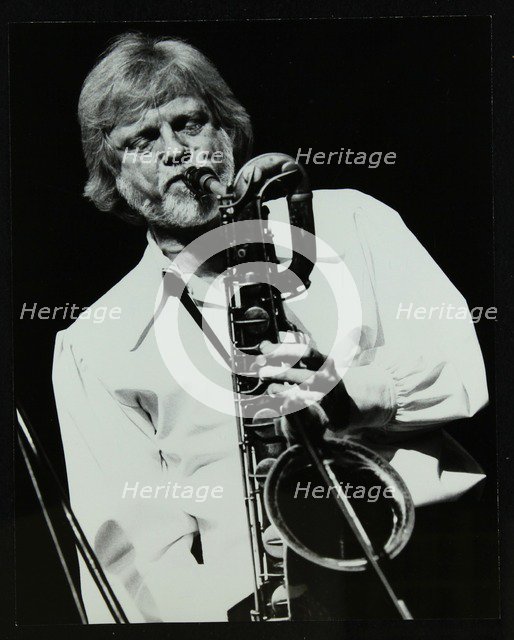 Saxophonist Gerry Mulligan playing at at the Forum Theatre, Hatfield, Hertfordshire, 26 October 1979 Artist: Denis Williams