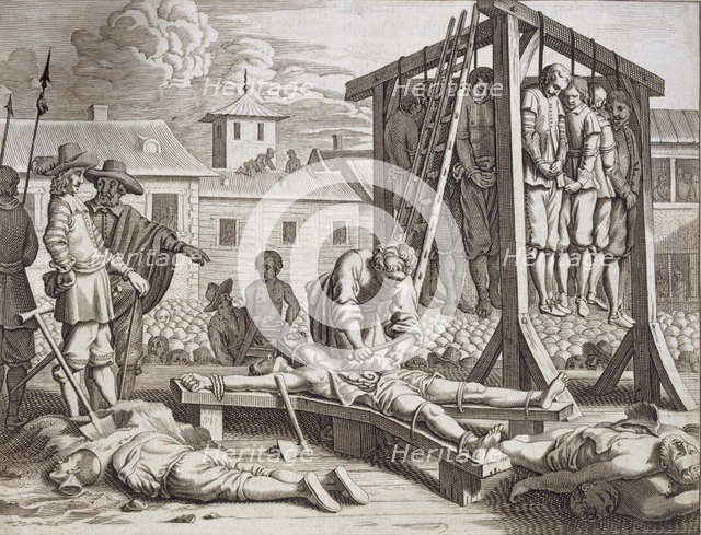 Hangings and torture, pub. 1672. Creator: Philip Baldaeus (1632-1672).