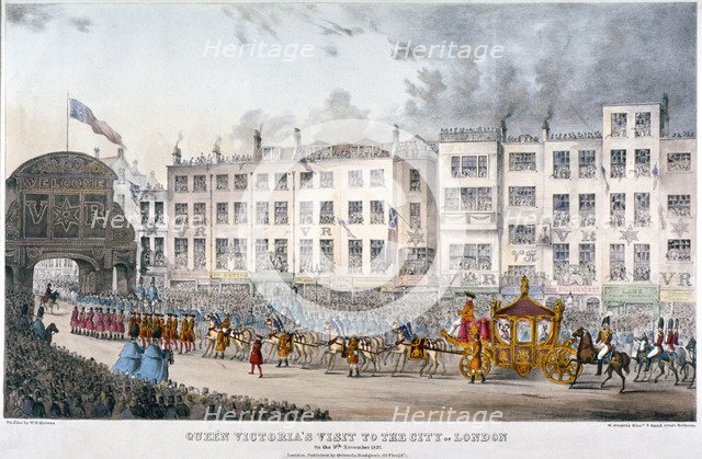 View of Temple Bar during Queen Victoria's visit to the City of London in 1837.                      Artist: Smart, W