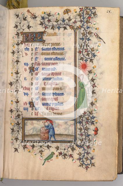 Hours of Charles the Noble, King of Navarre (1361-1425): fol. 8r, August, c. 1405. Creator: Master of the Brussels Initials and Associates (French).