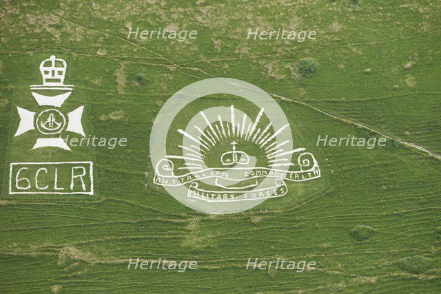 Chalk military badges, Fovant Down, Wiltshire, 2016. Creator: Historic England Staff Photographer.