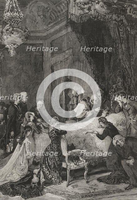 Administering the sacrament of the extreme unction to María de las Mercedes of Orleans, 1878.  Creator: Arturo Carretero y Sánchez.