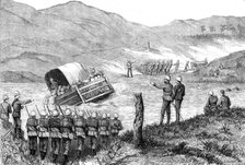 The Transvaal War: capsizing of the pont on the Incangua River, near Newcastle, 1881.  Creator: W. I. Mosses.