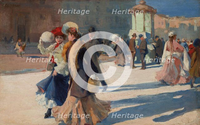 Walking through the streets of Paris. Creator: Villodas y de la Torre, Ricardo (1846-1904).