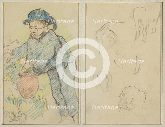 A Breton Boy with a Jug; Five Animal Forms [verso], 1884-1888. Creator: Paul Gauguin.