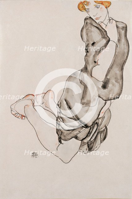 Kneeling Woman with a Gray Cape (Wally Neuzil), 1912.