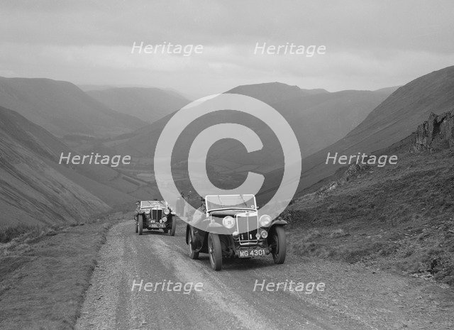 MG Magnette of WS Whittard and MG TA of Maurice Toulmin, MG Car Club Abingdon Trial/Rally, 1939. Artist: Bill Brunell.