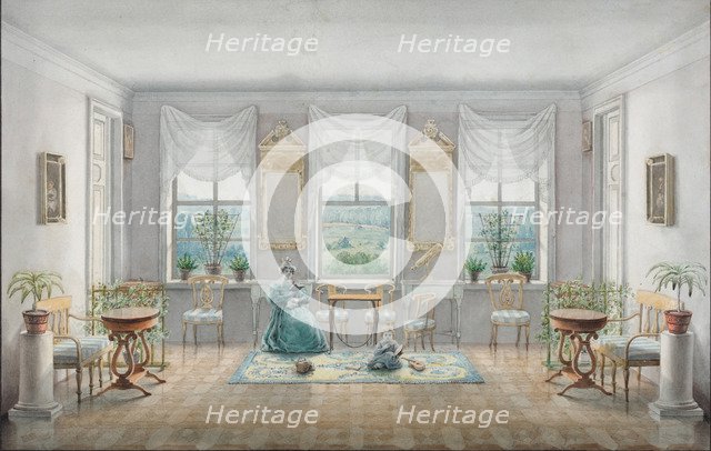 The Drawing Room in the manor house Gorki, 1831. Artist: Blagovo, Agrafena Dmitrievna (1794-1865)