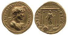 Aureus of Hadrian. Obverse: Laurel head of Hadrian on the right. Reverse: Statue of Hercules, 119... Creator: Numismatic, Ancient Coins  .