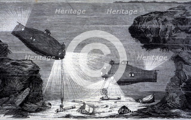 Trials with underwater navigation device Ictíneo, invented by engineer Narciso Monturiol, in the …