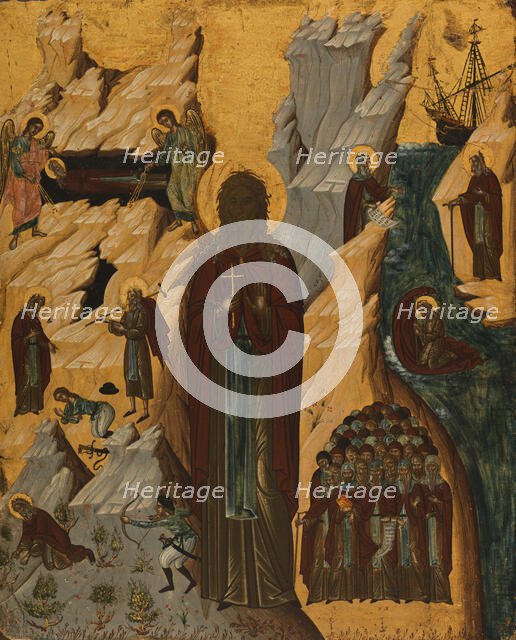 Saint John the Hermit and scenes from his life, between 1600 and 1700. Creator: Cretan School.