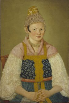 Portrait of a Merchant Woman in Kokoshnik Kabluchok. Artist: Anonymous  