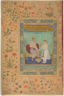 Jahangir and His Vizier, I'timad al-Daula, Folio from the Shah Jahan Album, recto: ca. 1615. Creator: Manohar.