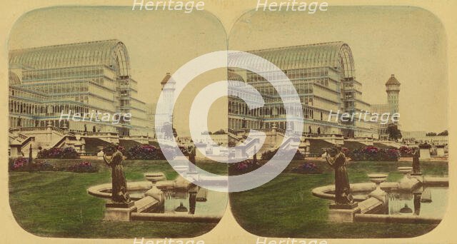 Crystal Palace - Exterior of the Palace, from the Grand Terraces, 1850s. Creator: London Stereoscopic & Photographic Co.