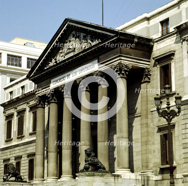 Exterior view of the Congress of Deputies, built between 1843 and 1850 by Narciso Pascual y Colomer.