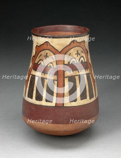 Beaker Depicting Paired Inverted Human Heads, Likely Trophy Heads, 180 B.C./A.D. 500. Creator: Unknown.