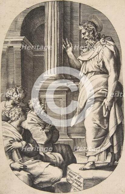 Saint Paul Preaching, an oval composition, 1547. Creator: Giulio Bonasone.