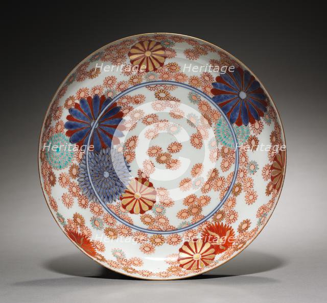 Dish with Chrysanthemums and Marigolds, 1700s. Creator: Unknown.