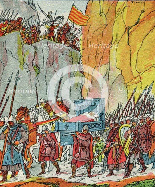 Defeat and retreat of the French troops of Philip II of Burgundy 'the Daring' in the Coll de Pani…