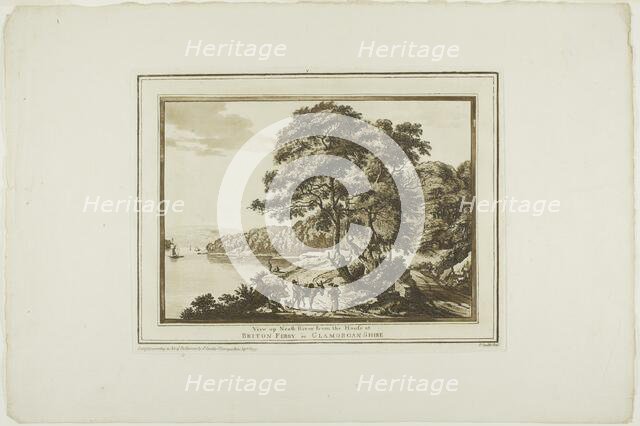 View Up Neath River from the House at Briton Ferry in Glamorgan Shire, from Twelve..., 1773-75. Creator: Paul Sandby.