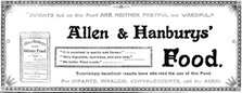 Advertisement for Allen & Hanburys' Food, 1898. Creator: Unknown.