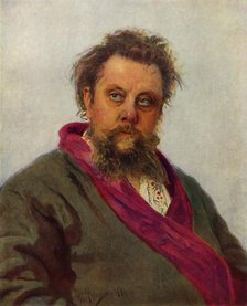 'Portrait of the Composer Modest Petrovich Mussorgsky', 1881, (1965). Creator: Il'ya Repin.