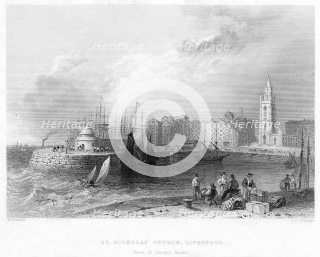 St Nicholas' Church, Liverpool, 1841.Artist: William Henry Bartlett