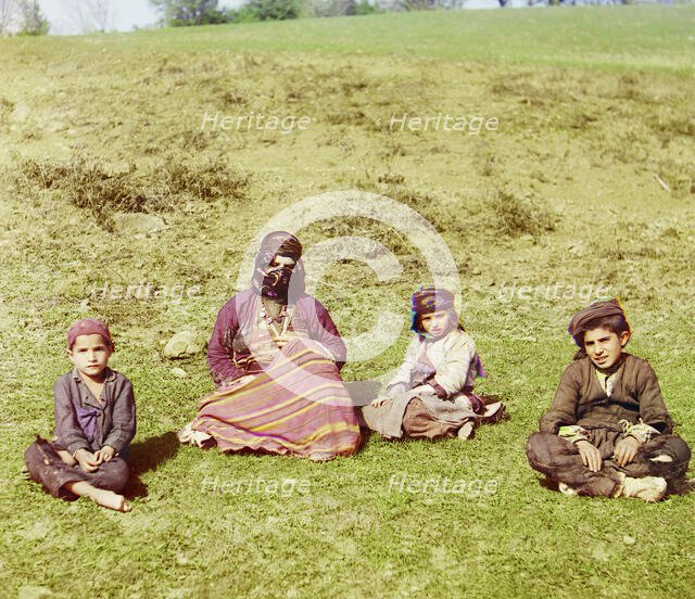 Kurd woman with children [Artvin], between 1905 and 1915. Creator: Sergey Mikhaylovich Prokudin-Gorsky.