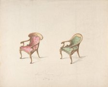 Design for Two Armchairs with Red and Green Upholstery, early 19th century. Creator: Anon.