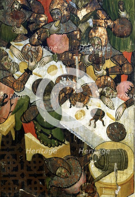 Altarpiece of San Martin de Tours (1420?), Detail of the altarpiece with an orgy of soldiers (per…