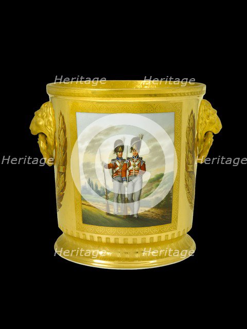 Wine cooler depicting British foot Guards, 1817-1819. Artist: Unknown.