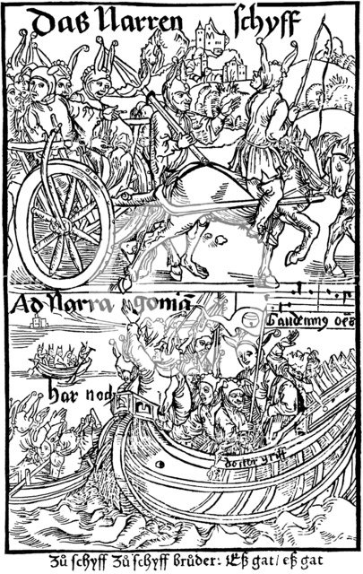 Title page of an edition of Ship of Fools, by Sebastian Brant, 1494.  Artist: Albrecht Dürer