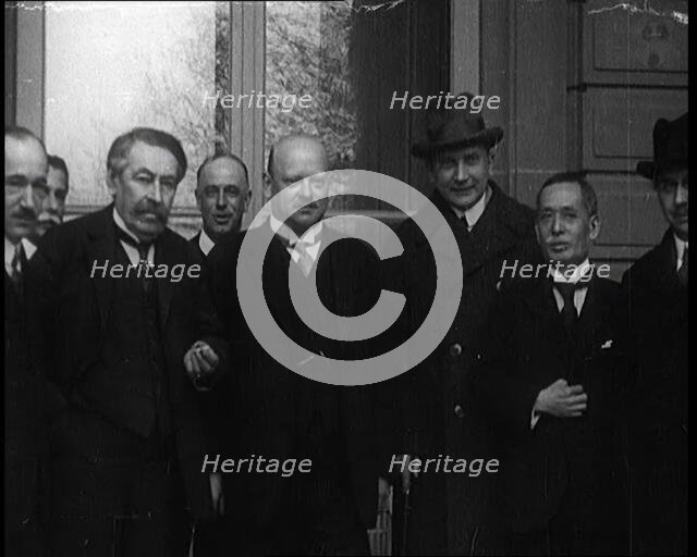 Aristide Briand and Gustav Stresemann Standing Together Outside a Building With League of..., 1924. Creator: British Pathe Ltd.