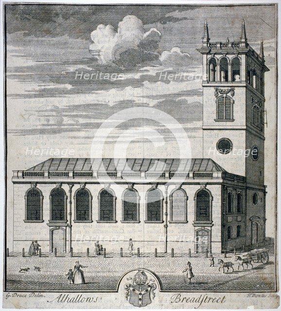 All Hallows Church, Bread Street, London, c1730. Artist: Thomas Bowles