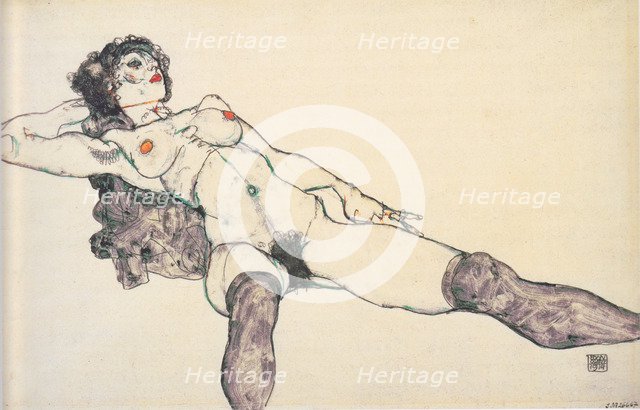 Reclined female nude with spreaded legs, 1914. Artist: Schiele, Egon (1890-1918)