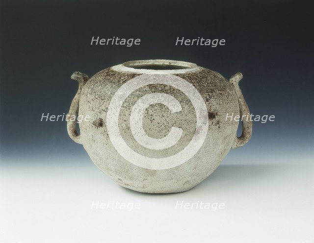 Glazed pottery jar impressed with cloth pattern, Warring States period, China, c4th century BC. Artist: Unknown