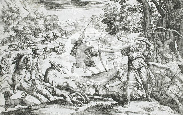 Stag Hunt, 16th century. Creator: Antonio Tempesta.