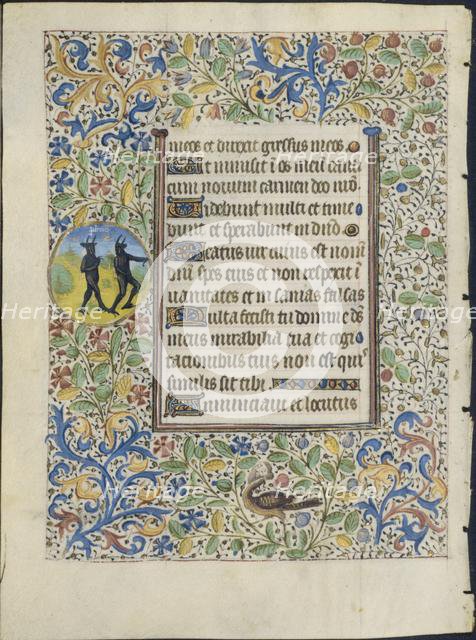 Leaf from a Book of Hours: Two Devils (verso), c. 1460. Creator: Coëtivy Master (French), circle of.