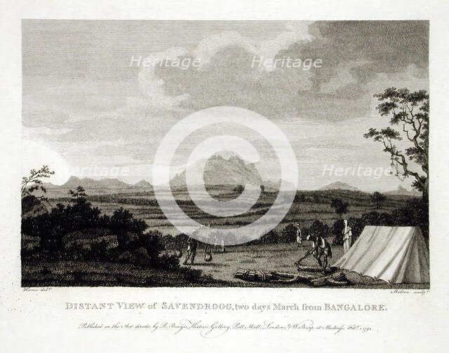 Distant View of Savendroog, Two Days March from Bangalore, 1794. Creator: Robert Home.