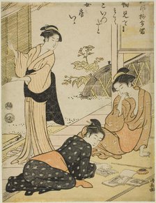 Discovering the Address of a Husband's Lover, from the series "A Collection of Humorous...c. 1790. Creator: Torii Kiyonaga.