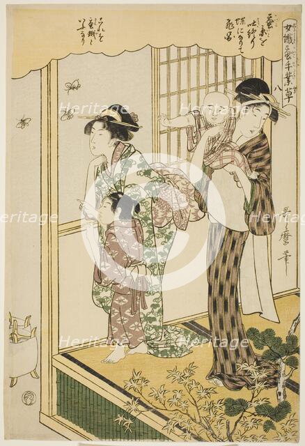 No. 8 (hachi), from the series "Women Engaged in the Sericulture Industry (Joshoku..., c. 1798/1800. Creator: Kitagawa Utamaro.