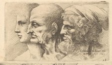 Row of three heads in profile to left, 1645. Creator: Wenceslaus Hollar.