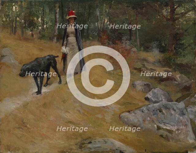 On the Shore Bank (Annie Edelfelt with a Dog), c1883. Creator: Albert Edelfelt.