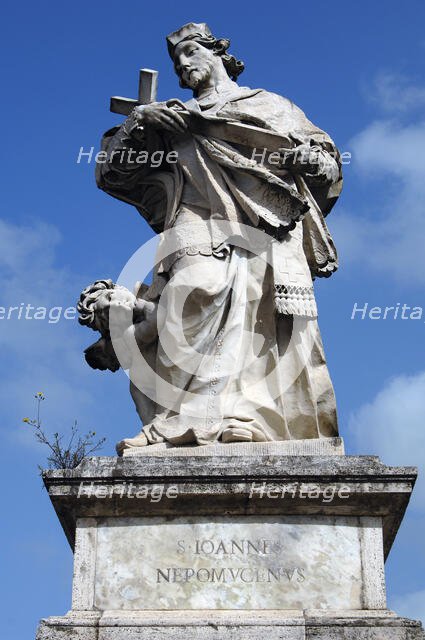 Statue of John of Nepomuk (1345-1393), Saint of Bohemia, Ponte Milvio, Rome, Italy, 2009. Creator: LTL.