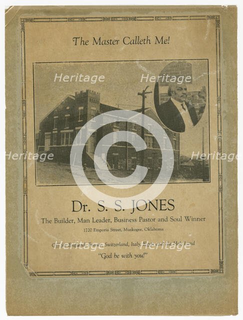 Flier advertising S.S. Jones farewell meeting, ca. 1924. Creator: Unknown.