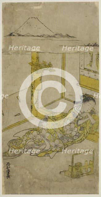 Sleeping Young Woman with Mt. Fuji Above, c. 1740s. Creator: Nishimura Shigenaga.